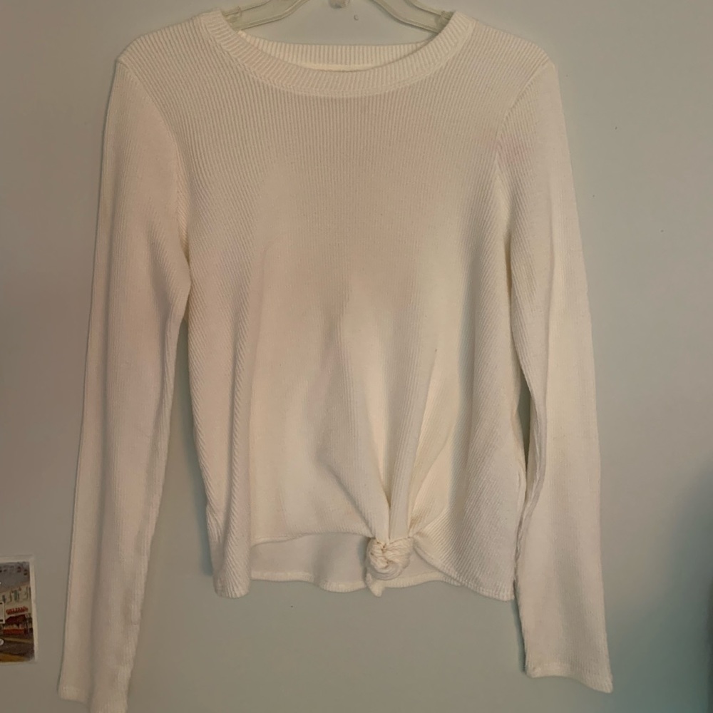 Madewell White Long Sleeve with Tie Front, Size Medium